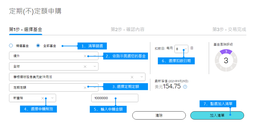 挑選您想申購的基金。