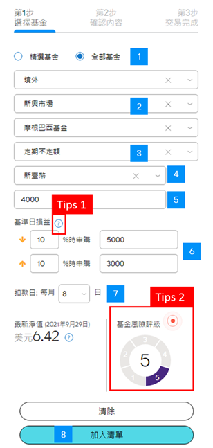 挑選您想申購的基金。